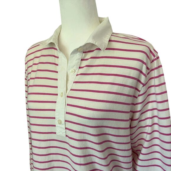 J. Crew Pink Stripe Poplin collar polo shirt - Picture 2 of 7